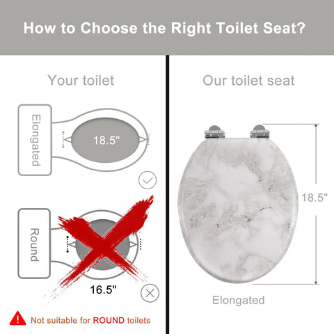 Elongated Marble Toilet Seat With Quiet Close And Quick Release Hinges, No-Nonsense Build To Last Durable Molded Wood, Easy Clean Finish In Gray Marble, Fits Most US Toilets From Crane Universal Rundle Eljer Delta Bemis And More