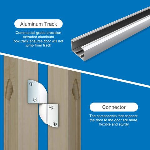 Diagram of 72 Inch Aluminum Bifold Closet Door Hardware Kit For Four Doors showing track and connector details