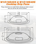 Diagram showing dimensions of Chrome Burner Drip Pan Kit For Whirlpool Electric Ranges Includes 8 Inch And 3 Inch And 6 Inch Drip Pans