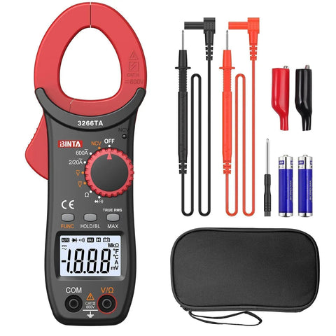 DIY Friendly Clamp Meter And Multimeter Combo With Auto Range 2000 Counts NCV TRMS 600A AC Clamp, leads, clips, and bag