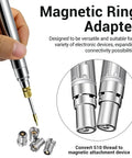 Four Pack 510 Thread Magnetic Adapter Kit for Soldering Irons, silver connectors, detailed view, and usage illustration
