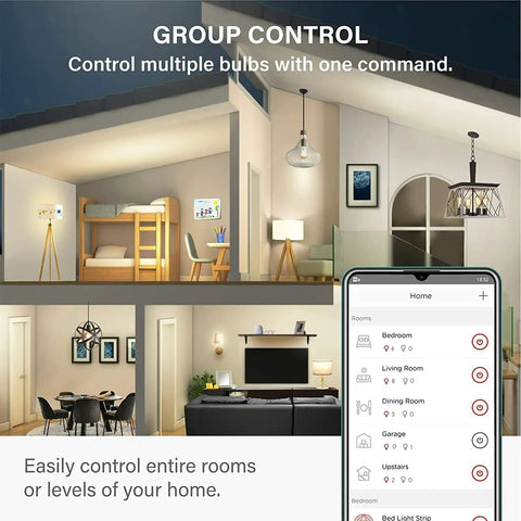 Smart home setup with Vintage Filament LED Smart Edison Bulbs 60 Watt Equivalent, Warm 2000K Edison Style ST19, controlled via app.