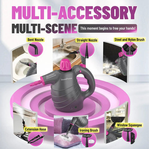 Toss Out Old Dirt Fast With This Powerpacked Handheld Steam Cleaner Boasting 10 Handy Attachments, Ideal for Cleaning Surfaces.
