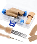 Needle Felting Kit With Three Size Sets Of 30 Needles Each Wooden Handle Tool Finger Cots And Essential Felting Supplies