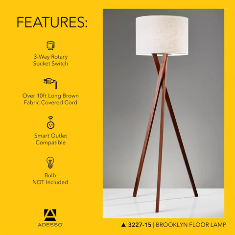 Table Lamp With Walnut Tripod Base And White Linen Drum Shade For Bedside, Home Office Or Living Room Decor on display.