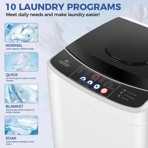 Compact Portable Washing Machine 20 Lbs Turbo Wash System with 10 laundry programs for efficient small apartment use.