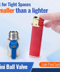 Two Pack Half Inch Mini Ball Valve 304 Stainless Steel Water Flow Control next to a lighter for size reference