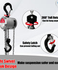 0.5 Ton Aluminum Hand Chain Hoist With 1100 Lbs Capacity, 10 Ft Lift Height, Dual Heavy Duty Hooks, Manual Chain Fall Hoist