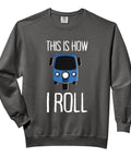 Classic Tuk Tuk Rickshaw Asian Scooter Transport Auto Driver Dope Graphic Crewneck Sweatshirt in charcoal with blue tuk tuk design.