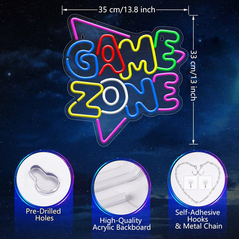 Dope Gaming Neon Sign For Teen Room USB Powered LED Neon Lights with 'Game Zone' text, 13.8x13 in acrylic wall decor.