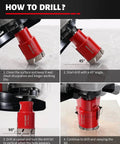 DAYDOOR red diamond hole saw kit with vacuum-brazed bits for porcelain tile and stone, shown in drilling steps.