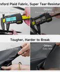 Comparative images showing Oxford plaid fabric thickness and tear resistance for All Weather Outdoor Bike Storage Tent.