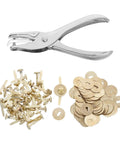 All In One Paper Fastener Kit With Hole Punch Tool And Golden Brads For Crafts, Scrapbooking, And Card Making, 100 Pcs Metal Fasteners, Smooth Paper Piercing, Easy Setup silver hole punch with gold brads and fastener discs