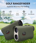 Top Notch Golf And Hunting Rangefinder Up To 1200 Yards With 7x Magnification Slope Switch For Tournament Legal Readings Magnetic Pole Mount Vibration Alerts IPX44 Waterproof Rechargeable Battery Green on golf course