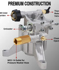 Beefy 3400 PSI Replacement Pressure Washer Pump With 2.5 GPM And 7/8 Inch Shaft, vertical plunger, rear-facing inlet outlet.