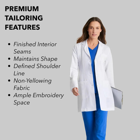 Women's 3 Pocket Lab Coat 32 Inch White 3X Large with highlighted tailoring features for nurses and doctors work