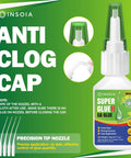 Insoia CA glue bottle with anti-clog cap and precision nozzle, 20 g, green packaging