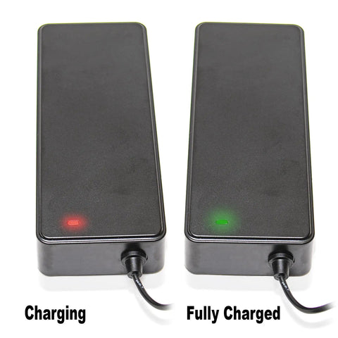 Cruiser Electric Scooter Charger For 52V Battery System With 3 Pin XLR Connector showing charging and fully charged lights