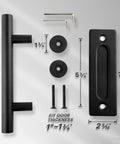 2 Pack 10 Inch Sliding Barn Door Handles And Pulls, Rustic Double Sided Hardware Set, matte black finish, parts displayed