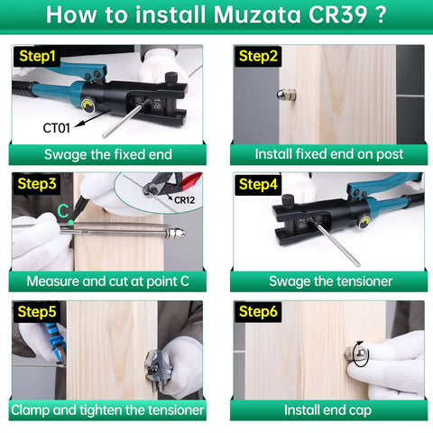 Step-by-step guide to install Fifty Pack One Eighth Inch Cable Railing Hardware Kit With Hand Swage Threaded Stud Tensioner CR39.