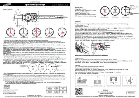 Instruction image for iGAGING 0-12" / 0-300mm Electronic Digital Caliper Full Color LCD Display with Real Time Dial Movement, IP67 Protective Rating (100-670-12)