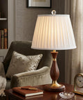 Empire English Pleat Lamp Shade 11 X 18 X 12 White Hand Tailored Shantung Silk Type Fabric With Premium Off White Lining Brass Finish Spider Fitter V Notch For 9 Inch Top Diameter Classy Look on table with book and clock