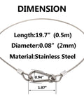 Heavy Duty Stainless Steel Safety Cable Lock With Loops And Carabiner, Flexible Wire Cable 19.7-inch length, 0.08-inch diameter