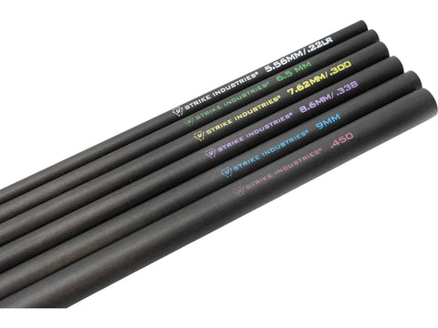 Must-Have Carbon Fiber Suppressor Alignment Rods For Multi Caliber Guns, Lightweight Black Set With SI-SEND-IT-STICKS displayed in size order