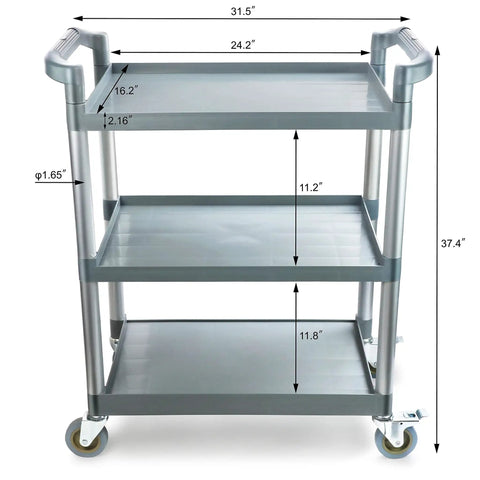 Top Notch Heavy Duty 3 Tier Plastic Utility Rolling Cart That Handles Loads Like A Champ With Secure Locking Casters And 250 Lb Capacity For Busy Kitchens Gray