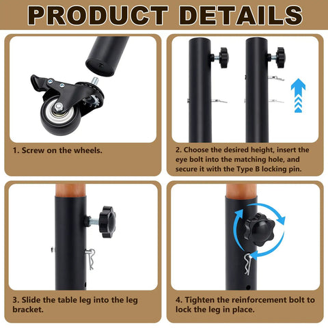 Close-up of adjustable steel table leg extenders with casters instructions for Top Tier Heavy Duty Table Leg Extenders With Casters Four Pack Adjustable Height Risers Dual Level Steel Furniture Leg Lifts Glide Smooth Across Hardwood Or Carpet Solid Game Changer For Busy Home Office Setup.