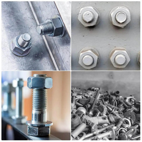 Ultra Thin Stainless Steel Flat Washer Set For M4 Screws, 8mm Outer Diameter, 0.1mm Thick, 200 Pack shown with screws and bolts.