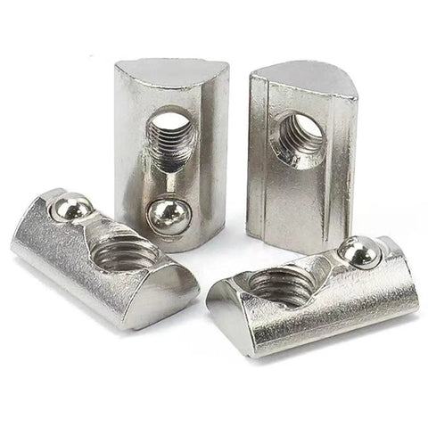 M6 T Slot Nuts For 3030 Aluminum Extrusion 8mm Slot Roll In Spring Ball Loaded Elastic Nuts Carbon Steel Nickel Plated 3D Printer
