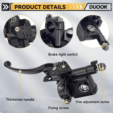 Universal Right Hydraulic Brake Lever Master Cylinder for 50cc to 250cc scooters with 7/8 inch handlebar, aluminum body.