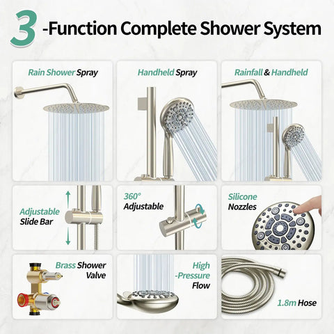 Start Your House Refresh With This Rock Solid Dual Function Wall Mount Shower Faucet Set Featuring A Seamless 12 Inch Slide Bar And Classic Brushed Nickel Look For A Totally Fresh Bathroom Vibe