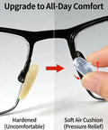 Close-up of eyeglasses showing before and after using 22 Pairs Screw In Eyeglass Nose Pads Replacement Kit With Air Chamber And Conventional Styles