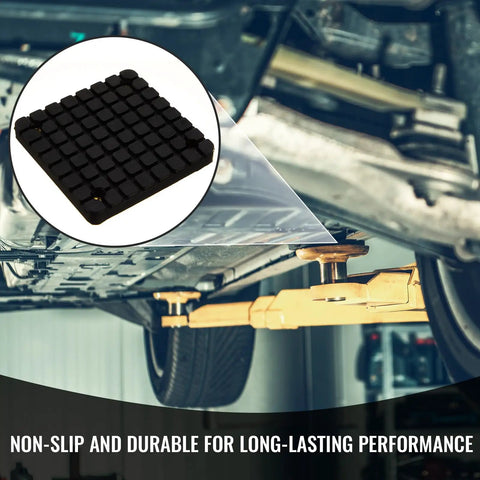 Heavy Duty Square Rubber Lift Arm Pads Set Four With Sure Grip Cushioning For Two Post Auto Jack Stands Garage Blocks Bolt Up Kit For Everyday Mechanic Jobs under vehicle.