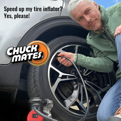 Person using Pro Grade Quick Connect Tire Inflator Chuck Accessory Open Type Universal Valve Fit for fast inflation.