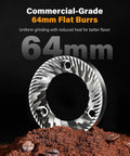 64mm Burr Coffee Grinder For Home Barista Use With Commercial Grade Precision And 100 Grind Settings flat burrs close-up