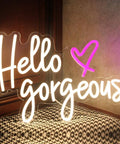Hello Gorgeous Neon Sign White LED Light Wall Art For Home Decor Wedding Backdrop Birthday Party And Bachelorette Party Dimmable Switch 5V 16.5x11 Inches