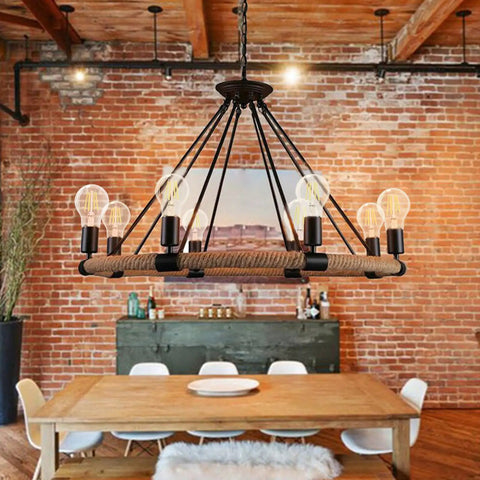Chandelier with Dimmable Edison LED Filament Bulb 4W 470 Lumens, warm 3000K, vintage clear glass in rustic dining room setup