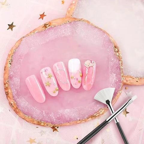 Pink nail designs on gold edge resin palette from 22 Piece Nail Art Tools Set With Gold Edge Resin Palette And 2 Way Acrylic Silicone Engraving Pen And Dotting Pen Kit For DIY Nail Art At Home Salon Display Board Pink.