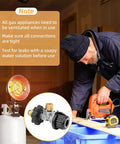 Tank Top Propane Regulator Valve Kit For Portable Heaters That Plays Nice With SunRite SRC15T SRC30T Dura Heat GR121 HD15 And MH Series Tank Top Heaters Replacement Parts shown with a portable heater in use by a person using a tool.