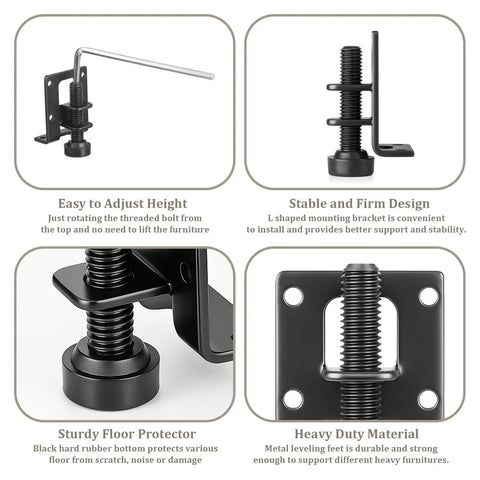 Eight Pack Adjustable Furniture Leveling Feet Set With 2.2 Inch L Shaped Levelers Built To Last Pro Grade Heavy Duty