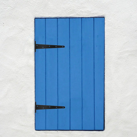 Heavy Duty T Shape Gate Hinge With Ball Bearing For Your Home Doors 12 Inch Extended Door Hinge in black on blue door