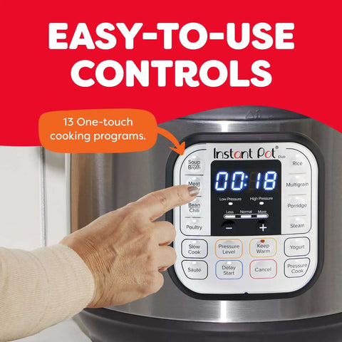Close-up of easy-to-use controls on 7 In 1 Electric Pressure Cooker With App For Recipe Library and 13 One Touch Smart Programs.
