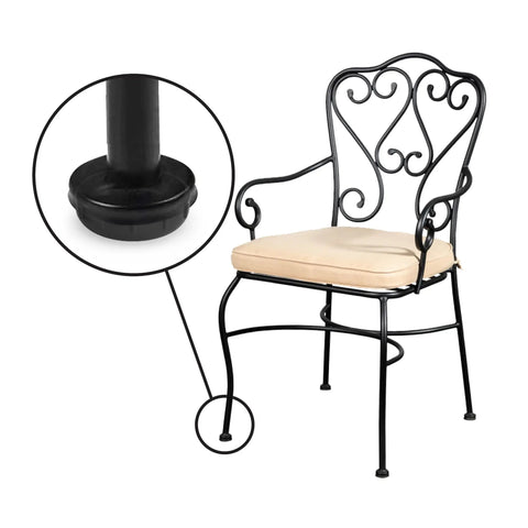 These Dang Tough Nylon Glide Caps For Wrought Iron And Metal Patio Furniture Are Heavy Duty Replacement Floor Protectors That Keep Your Deck Scratch Free And Totally Looking Fresh. Close-up of glide cap on patio chair leg.