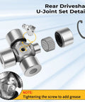 Beefed Up Rear Driveshaft U Joint Set for Can-Am Outlander and Commander UTVs, Heavy Duty Axle Joint Kit Fits 400 450 500 570 650 800 850 1000 Models, Easy Install, High-Performance Replacement, exploded view of steel U-joint parts