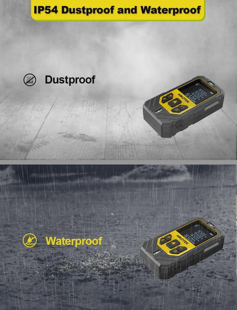 Laser Distance Meter With Dual Bubble Levels And Backlit LCD, ultra accurate measuring tool, IP54 dustproof and waterproof