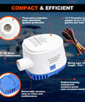 1100 GPH 12V Automatic Bilge Pump Kit For Boats With 1 1/8 Inch Outlet, 6Ft Hose, Clamps, Thru Hull Fitting Ready For Fishing Boats