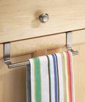 Over Cabinet Towel Bar With Hooks For Bathroom And Kitchen Brushed Stainless Steel No Install Needed 9 Inch Length
